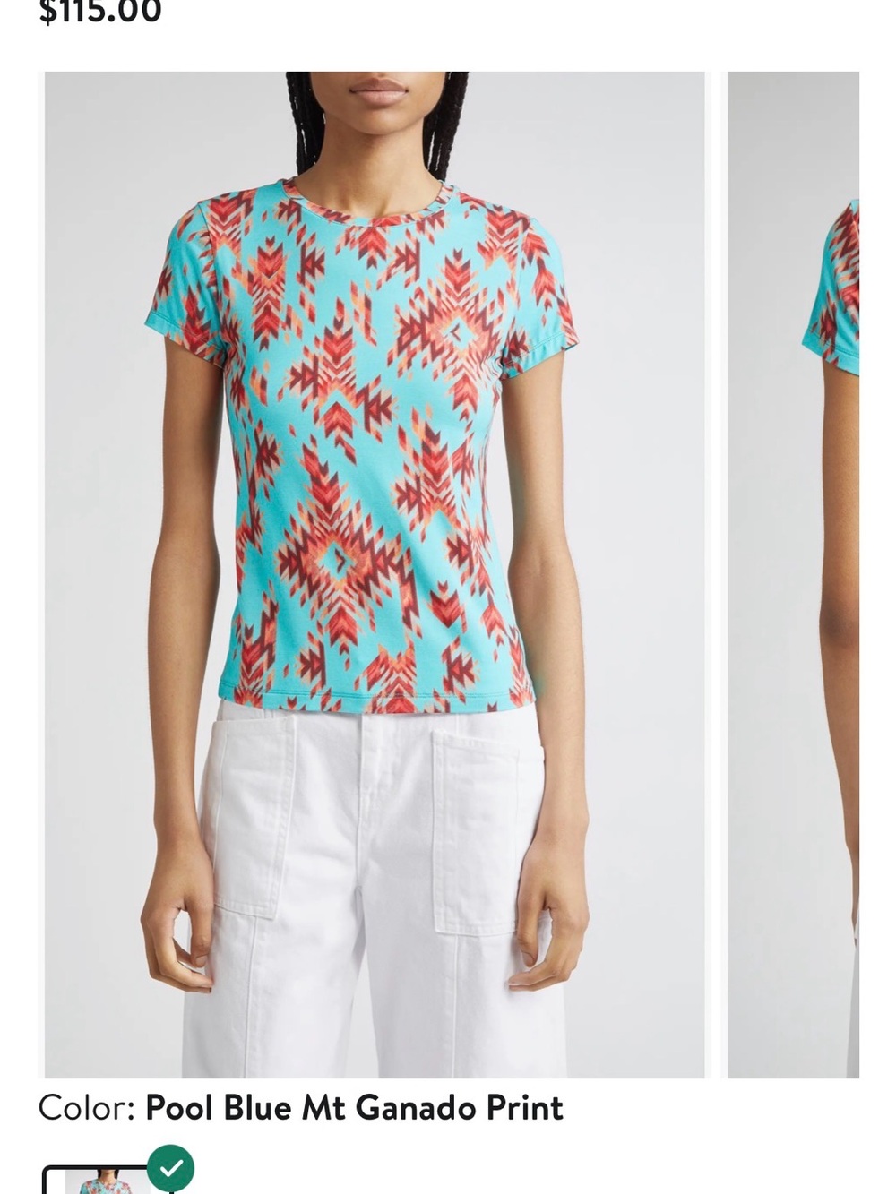 L'AGENCE Pool Blue Short-Sleeve Tee with Red Geometric Print